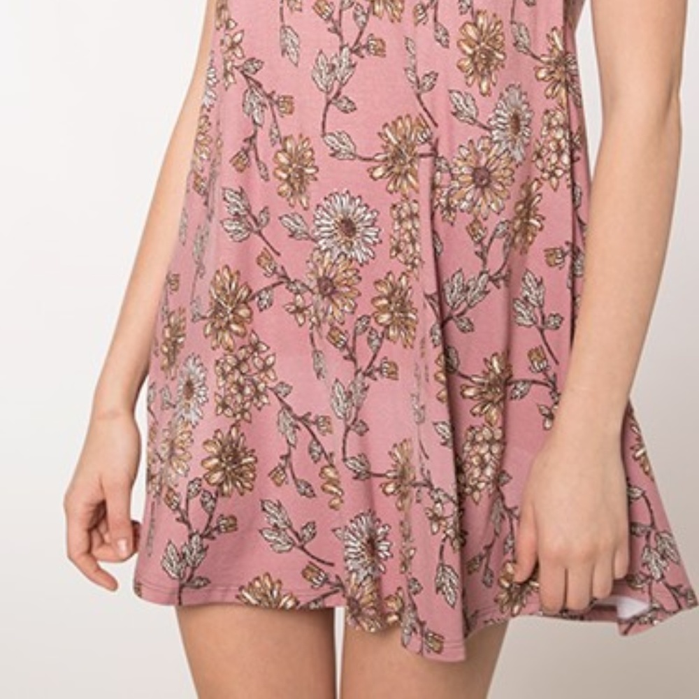☺ Boho Floral Print Lattice Cut Out Swing Dress - Picture 4 of 5